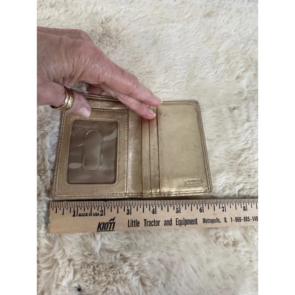 Coach Signature Monogram Bifold Card Case Metallic Gold Leather ID Wallet